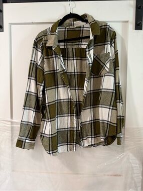 Lucky Brand Olive, White and Black Plaid Shirt